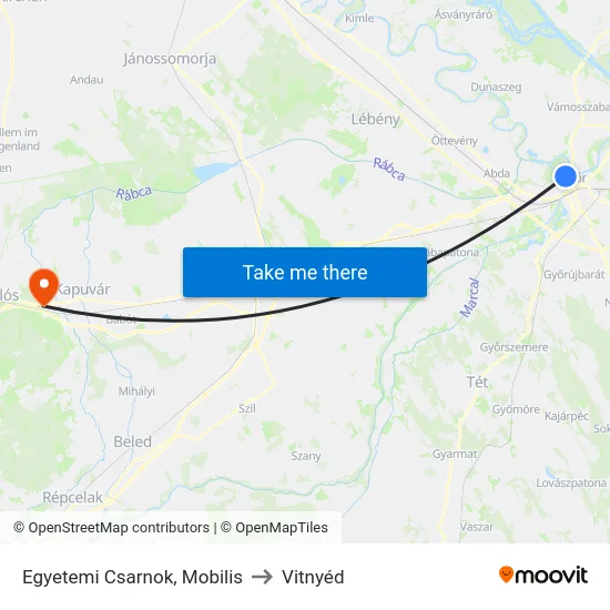 Egyetemi Csarnok, Mobilis to Vitnyéd map
