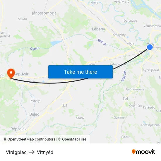Virágpiac to Vitnyéd map