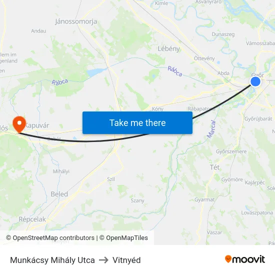 Munkácsy Mihály Utca to Vitnyéd map