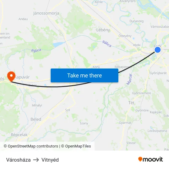 Városháza to Vitnyéd map