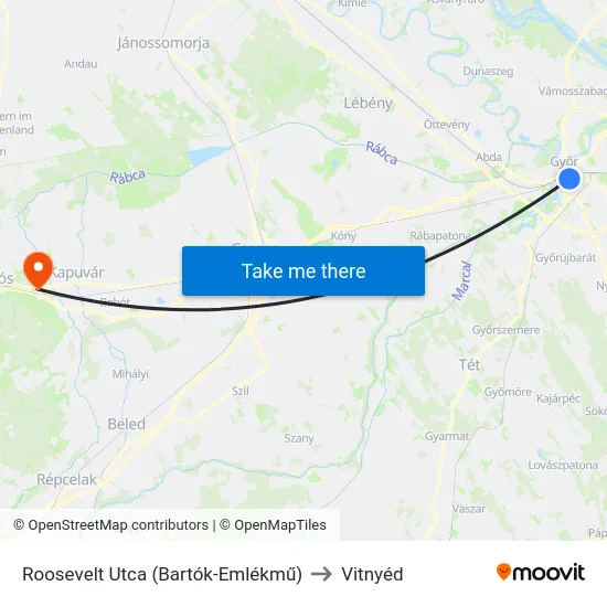 Roosevelt Utca (Bartók-Emlékmű) to Vitnyéd map