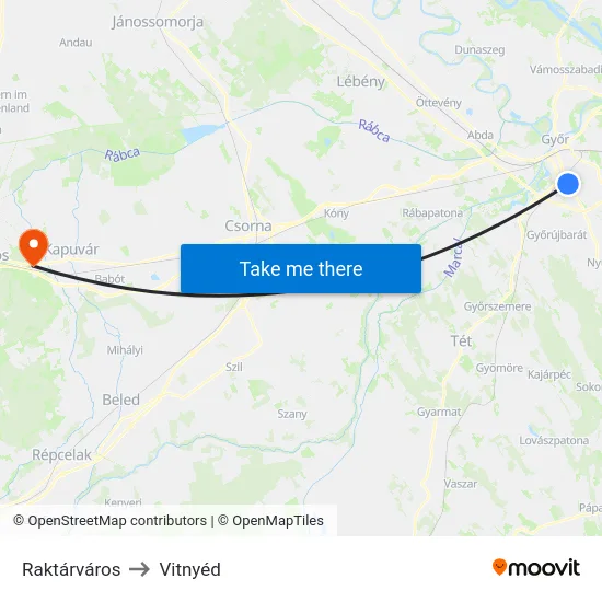 Raktárváros to Vitnyéd map