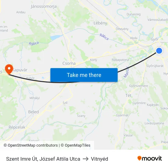 Szent Imre Út, József Attila Utca to Vitnyéd map