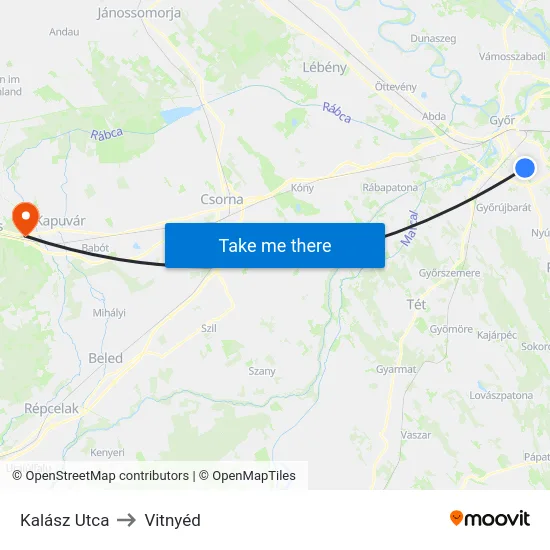 Kalász Utca to Vitnyéd map