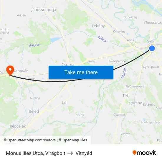 Mónus Illés Utca, Virágbolt to Vitnyéd map
