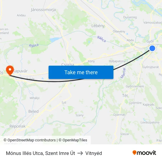 Mónus Illés Utca, Szent Imre Út to Vitnyéd map