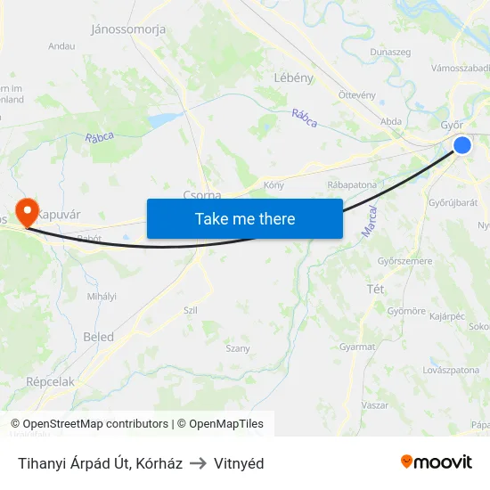 Tihanyi Árpád Út, Kórház to Vitnyéd map