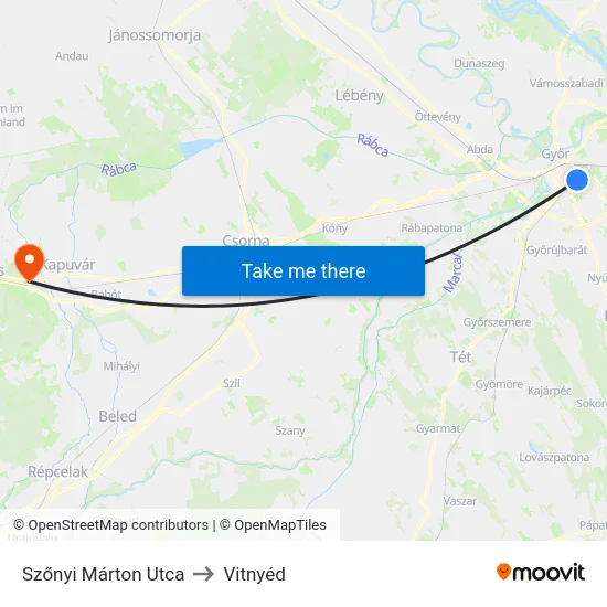 Szőnyi Márton Utca to Vitnyéd map