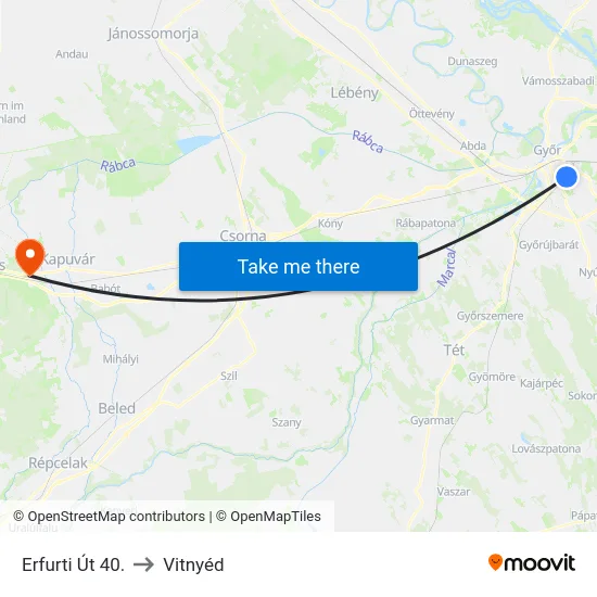 Erfurti Út 40. to Vitnyéd map