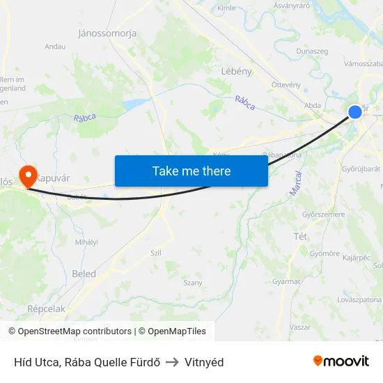 Híd Utca, Rába Quelle Fürdő to Vitnyéd map