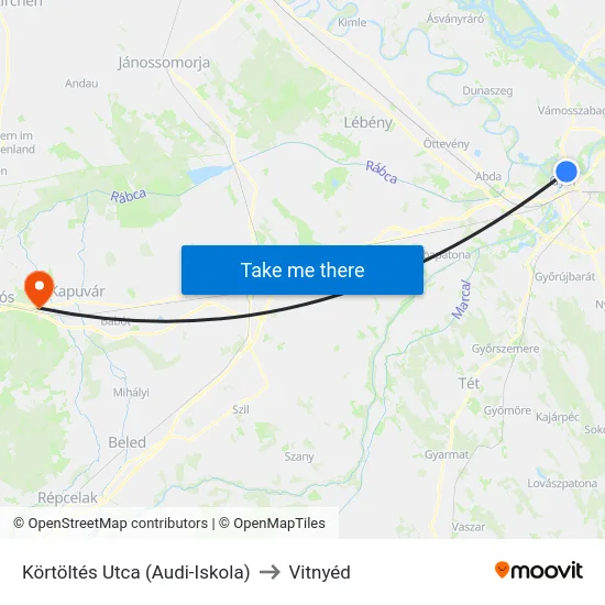 Körtöltés Utca (Audi-Iskola) to Vitnyéd map