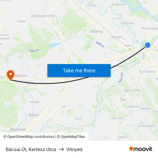 Bácsai Út, Kertész Utca to Vitnyéd map