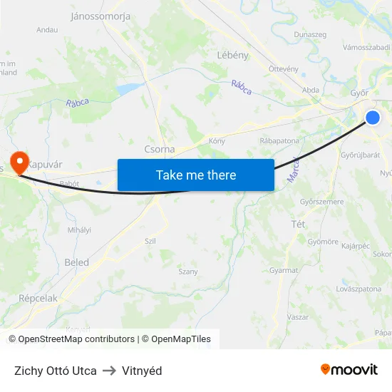 Zichy Ottó Utca to Vitnyéd map