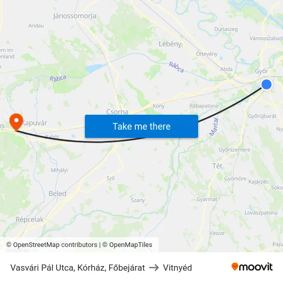 Vasvári Pál Utca, Kórház, Főbejárat to Vitnyéd map