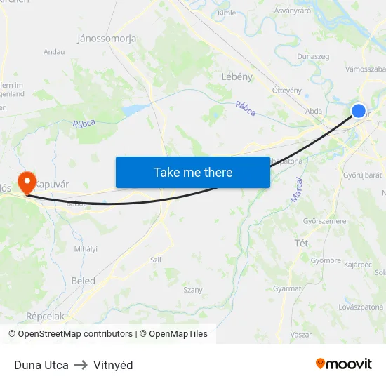 Duna Utca to Vitnyéd map