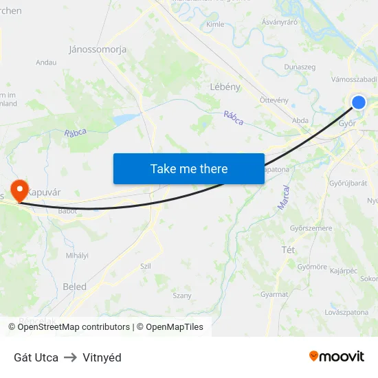 Gát Utca to Vitnyéd map