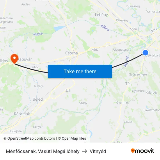 Ménfőcsanak, Vasúti Megállóhely to Vitnyéd map