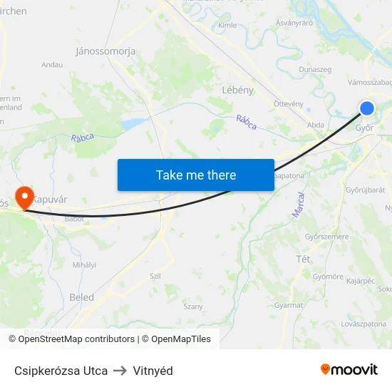 Csipkerózsa Utca to Vitnyéd map