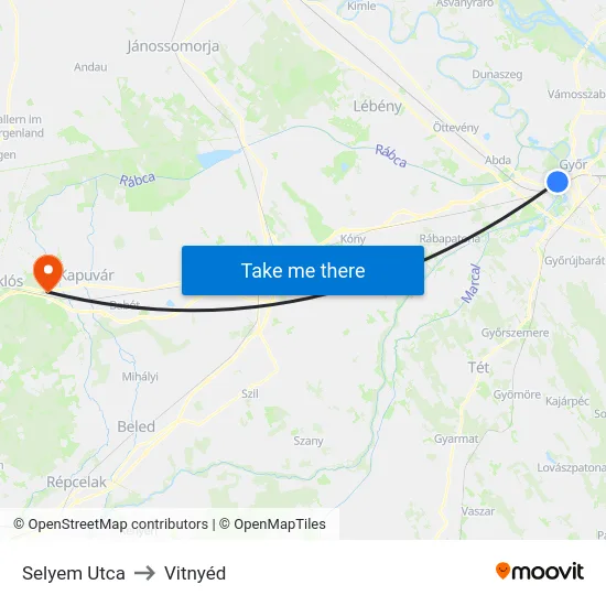 Selyem Utca to Vitnyéd map