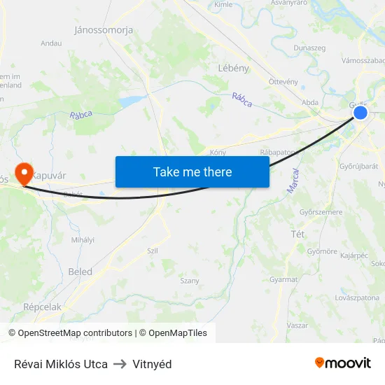 Révai Miklós Utca to Vitnyéd map