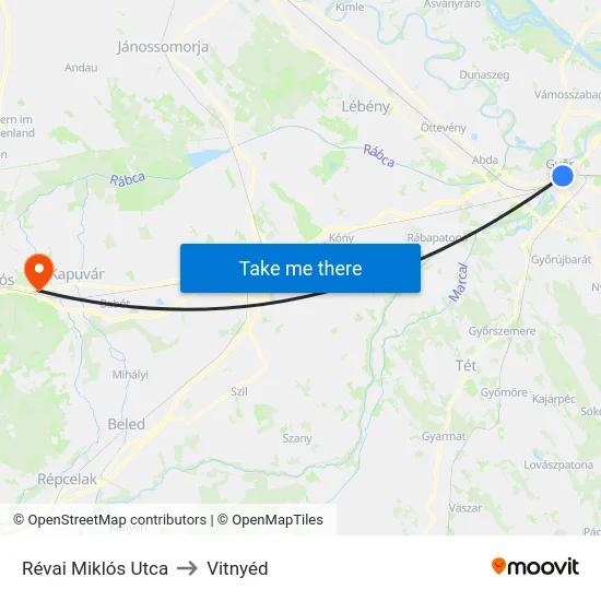 Révai Miklós Utca to Vitnyéd map