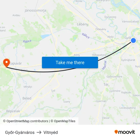 Győr-Gyárváros to Vitnyéd map