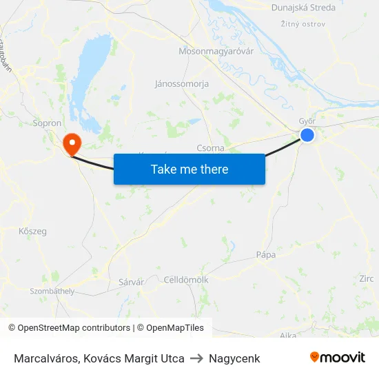 Marcalváros, Kovács Margit Utca to Nagycenk map