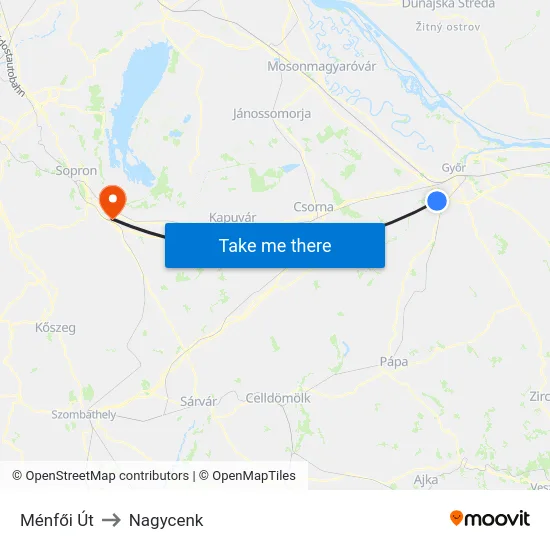 Ménfői Út to Nagycenk map