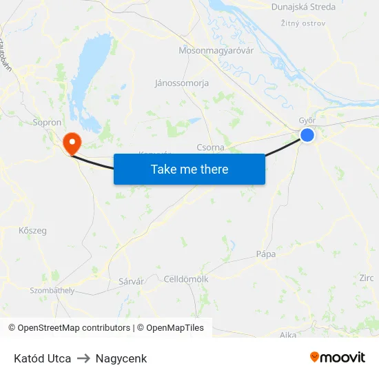 Katód Utca to Nagycenk map