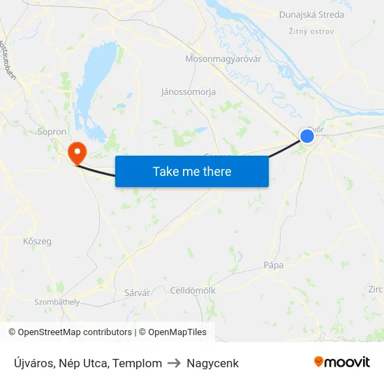 Újváros, Nép Utca, Templom to Nagycenk map