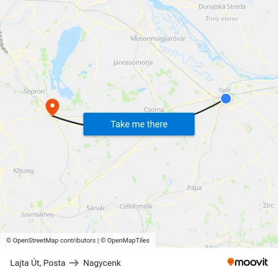 Lajta Út, Posta to Nagycenk map