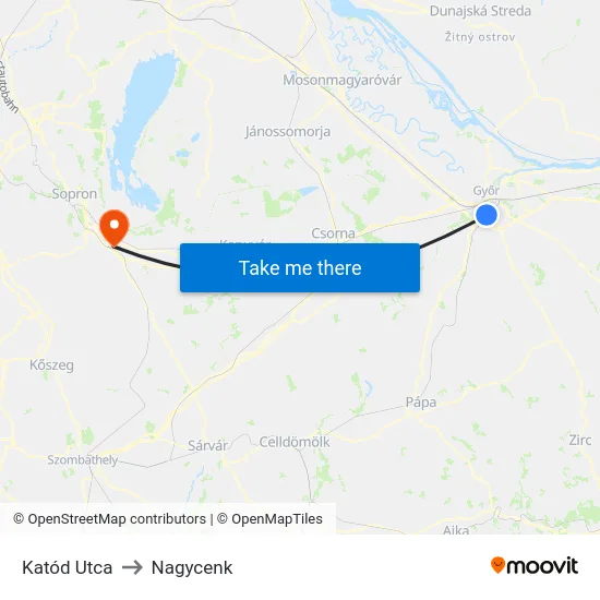 Katód Utca to Nagycenk map