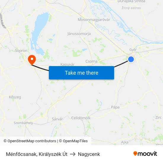 Ménfőcsanak, Királyszék Út to Nagycenk map