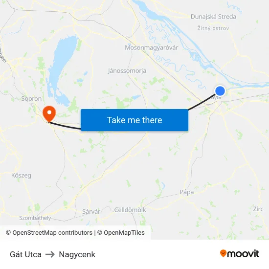 Gát Utca to Nagycenk map