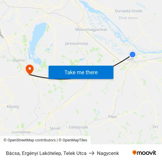 Bácsa, Ergényi Lakótelep, Telek Utca to Nagycenk map