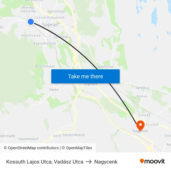 Kossuth Lajos Utca, Vadász Utca to Nagycenk map