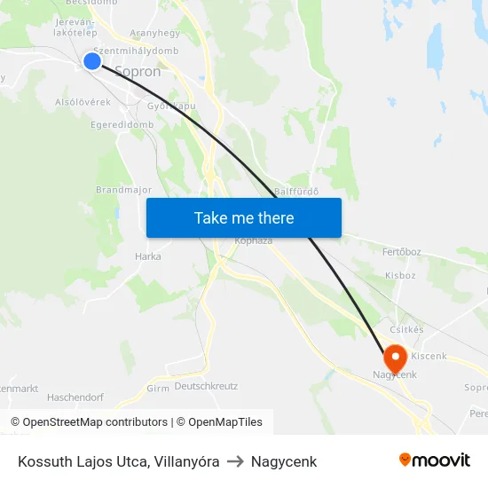 Kossuth Lajos Utca, Villanyóra to Nagycenk map