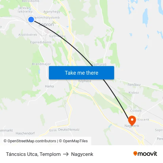Táncsics Utca, Templom to Nagycenk map