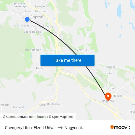 Csengery Utca, Elzett-Udvar to Nagycenk map