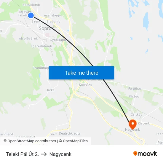 Teleki Pál Út 2. to Nagycenk map