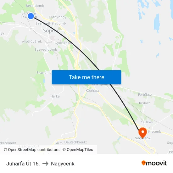 Juharfa Út 16. to Nagycenk map
