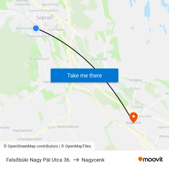 Felsőbüki Nagy Pál Utca 36. to Nagycenk map