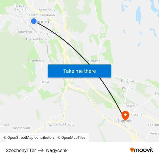 Széchenyi Tér to Nagycenk map