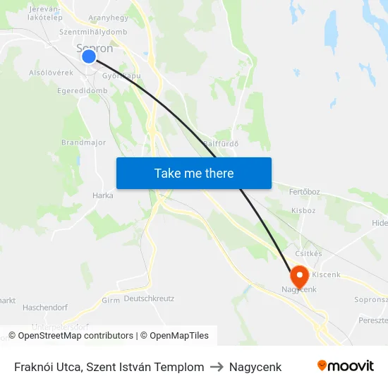 Fraknói Utca, Szent István Templom to Nagycenk map