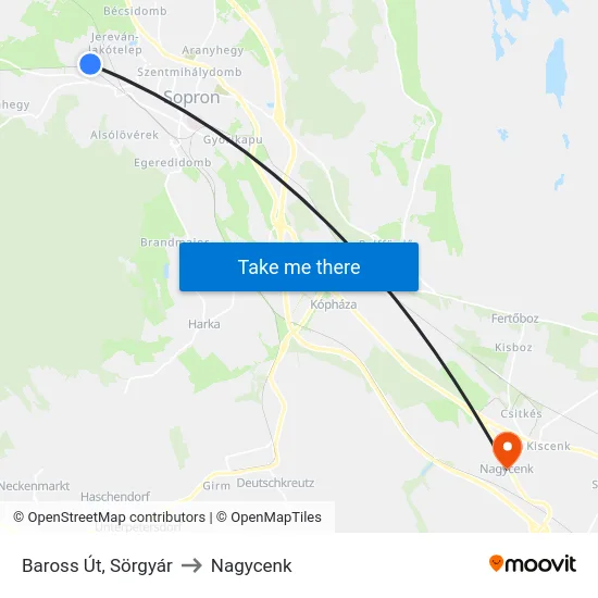 Baross Út, Sörgyár to Nagycenk map