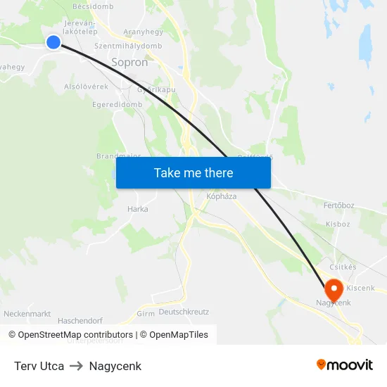 Terv Utca to Nagycenk map