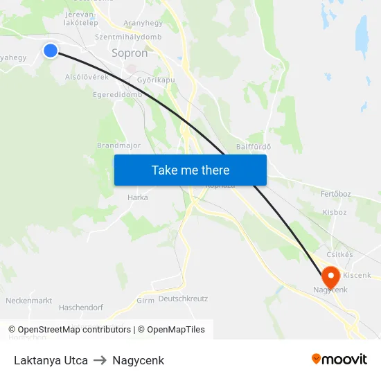 Laktanya Utca to Nagycenk map