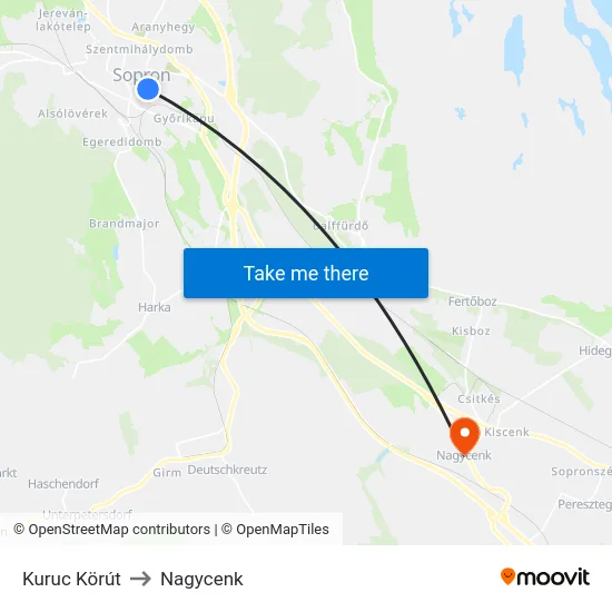 Kuruc Körút to Nagycenk map