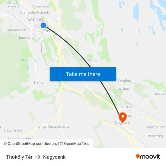 Thököly Tér to Nagycenk map