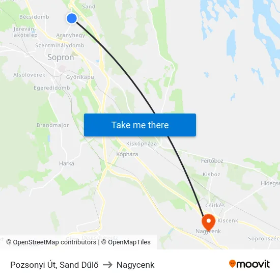 Pozsonyi Út, Sand Dűlő to Nagycenk map